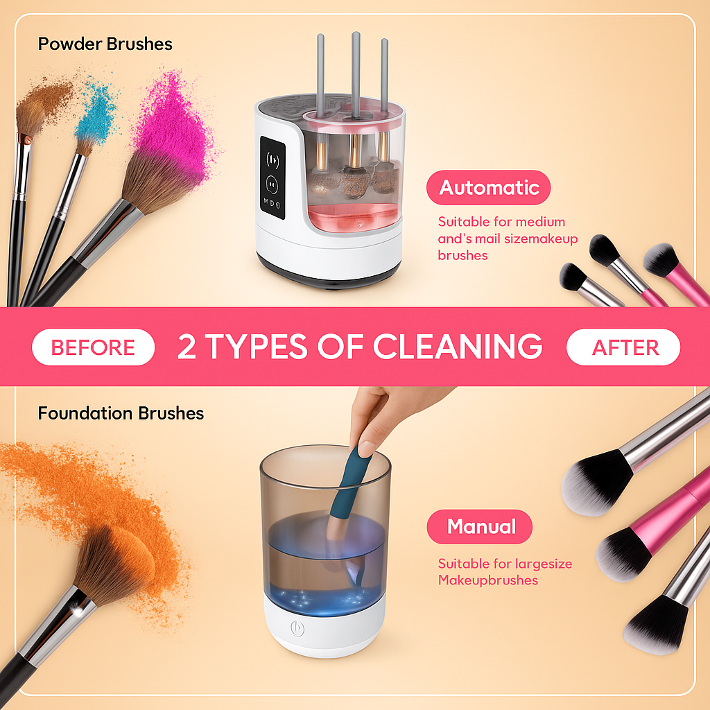 Glowelle™ AutoClean Makeup Brush Cleaner – Fast 10-Second Clean & Dry