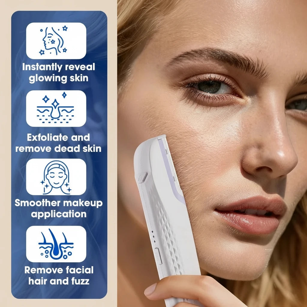 Revitalize Your Skin with the Women's Sonic Rechargeable Dermaplane Razor - 6 Replaceable Blades for Effortless Facial Exfoliation and Hair Removal